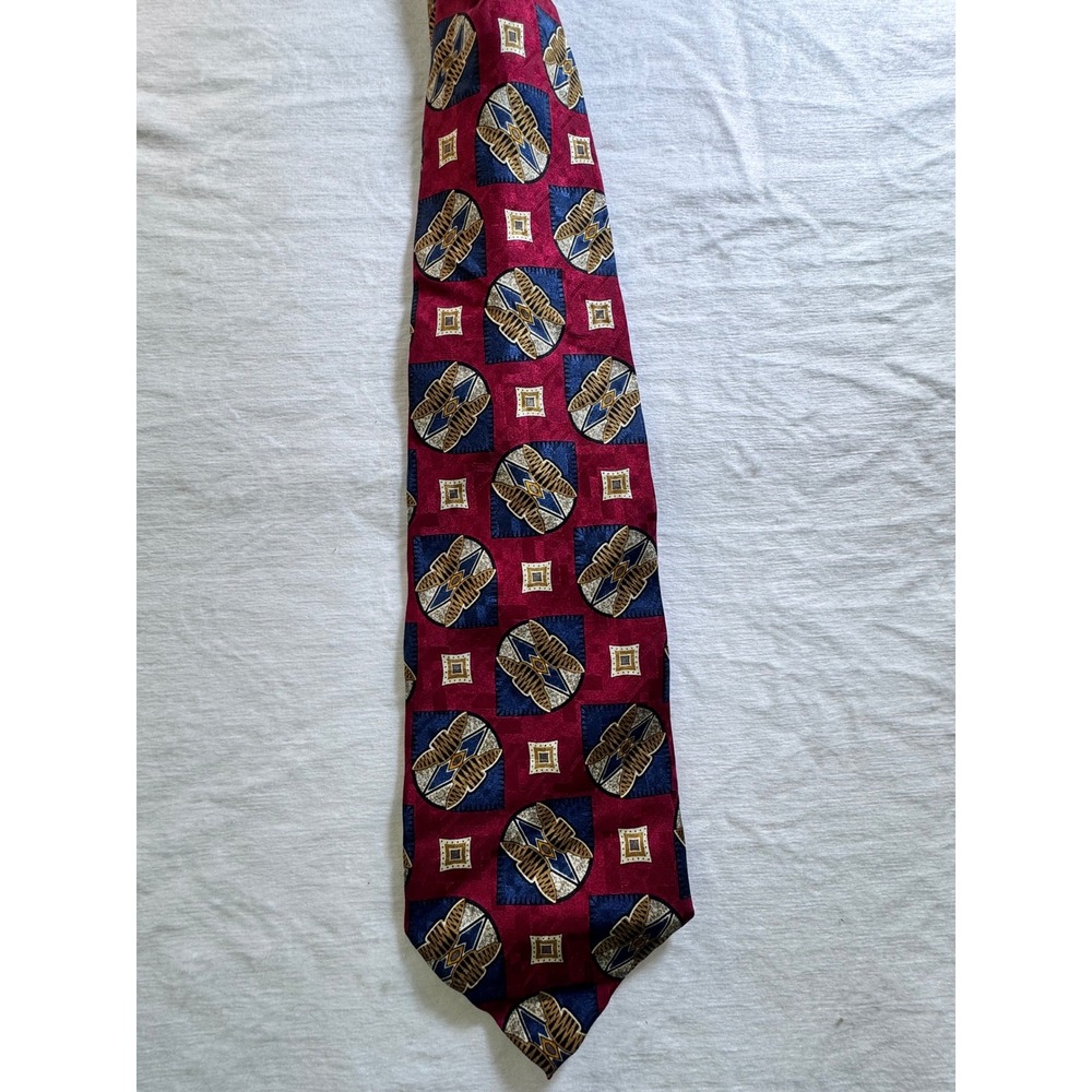 Robert Talbott Best of Class Silk Tie Burgundy Navy Blue Geometric Shield USA